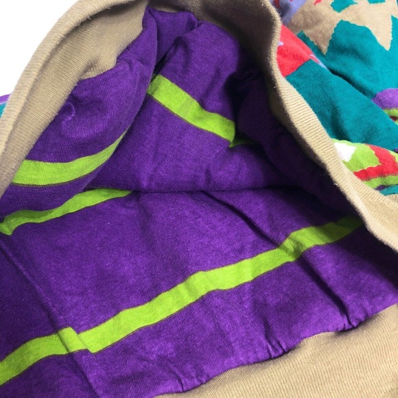 Vintage 90s Puffy Sweatshirt Top Teal Green Purple Southwest Kachina - Picture 5 of 8